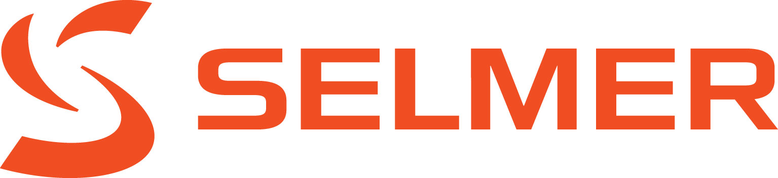 En stor S og  teksten «selmer» i oransje, med store bokstaver, digital illustrasjon.