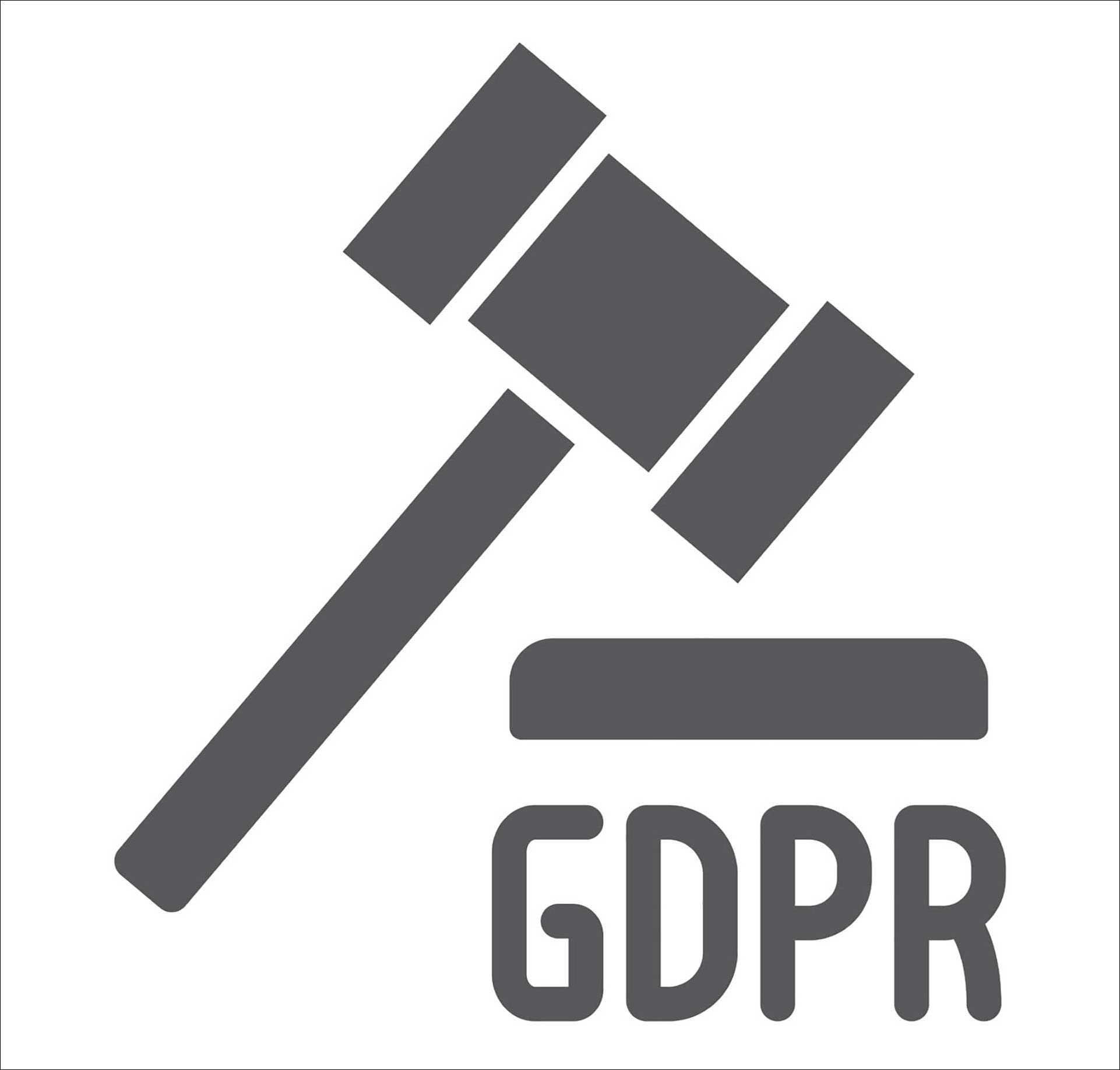 Ett domarblock och texten "GDPR", digital illustration.