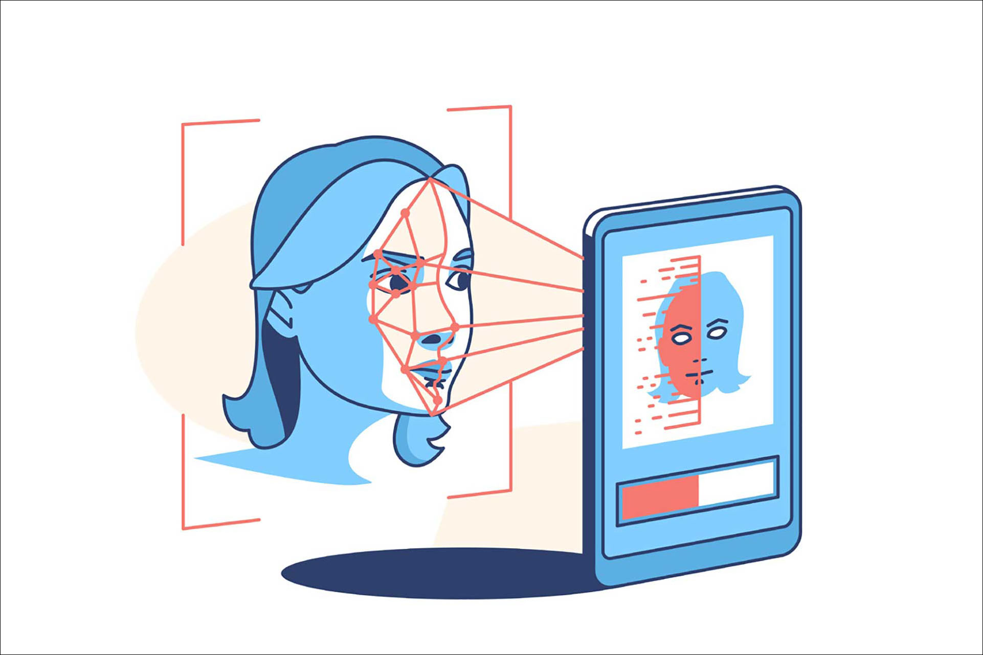 A screen scanning a face, digital illustration.